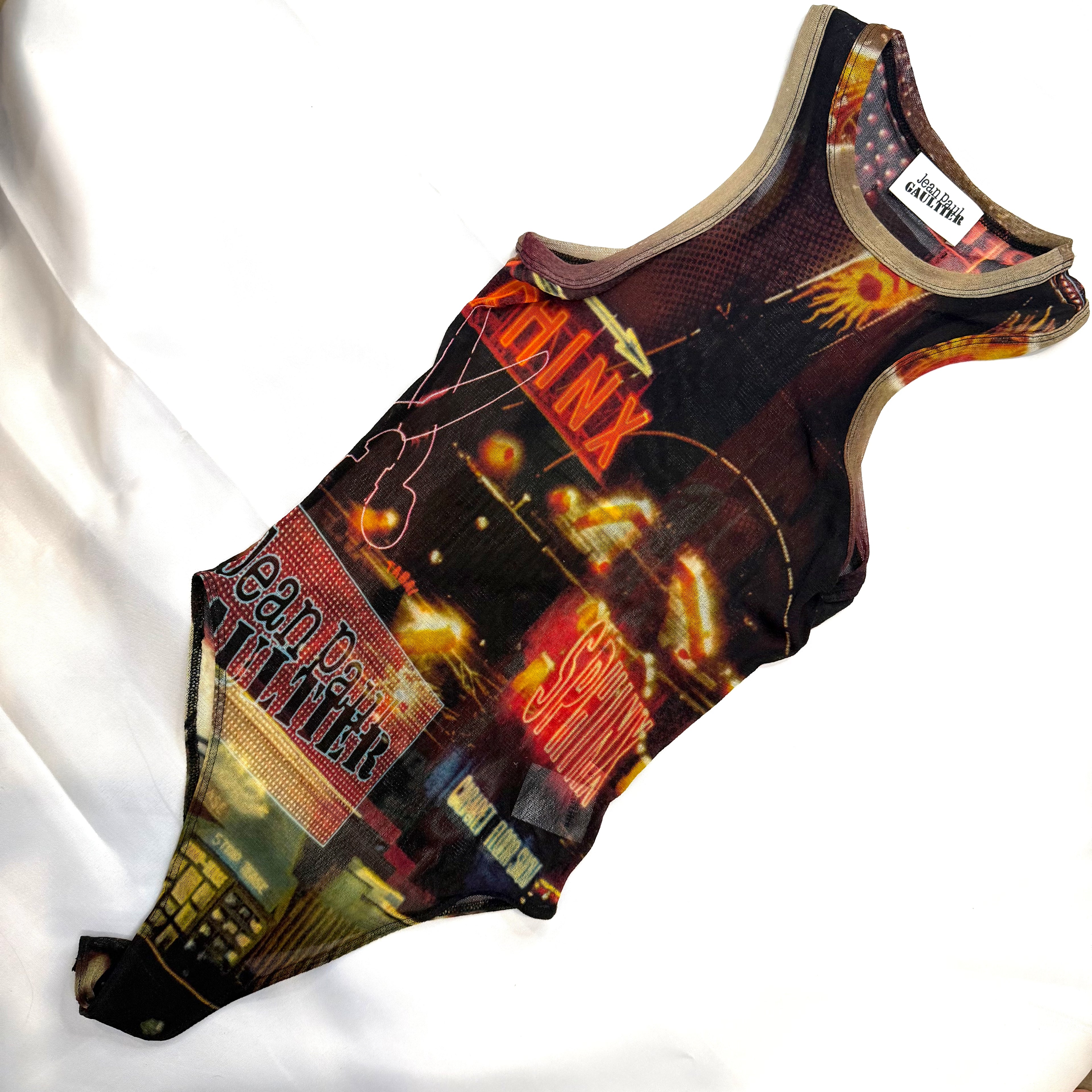 WOMENS JEAN PAUL GAULTIER PIGALLE PRINTED SHEET TULLE BODYSUIT
