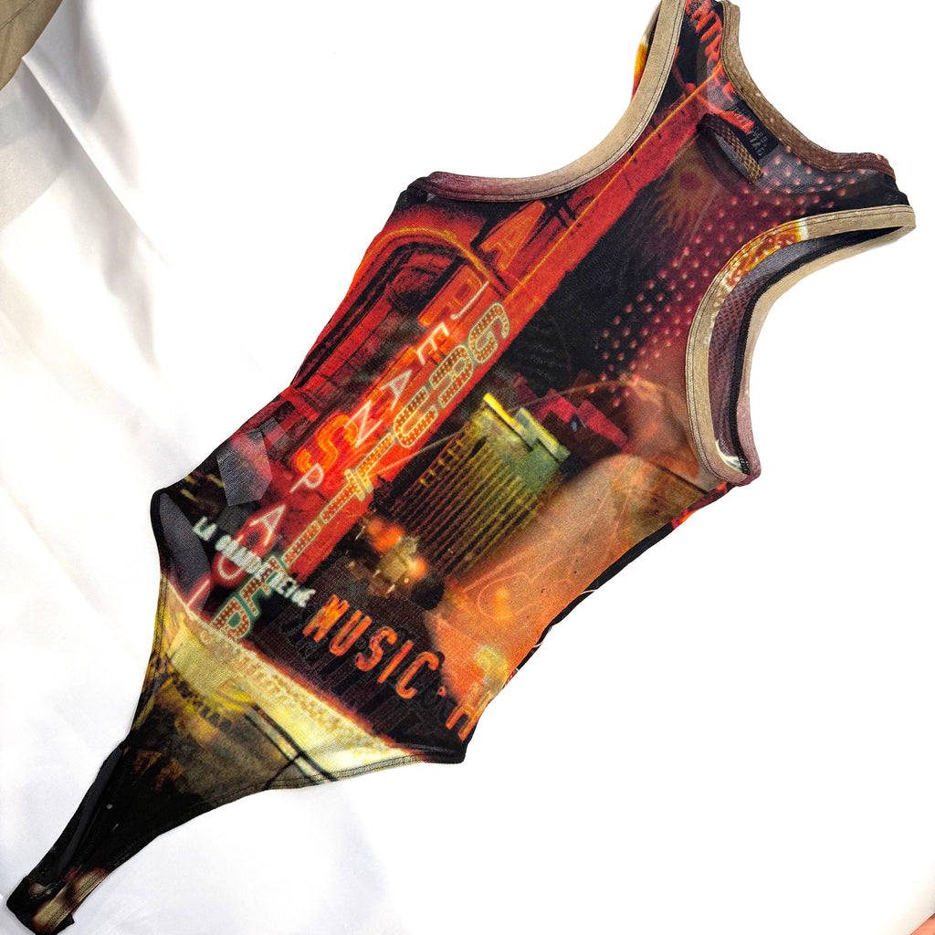 WOMENS JEAN PAUL GAULTIER PIGALLE PRINTED SHEET TULLE BODYSUIT